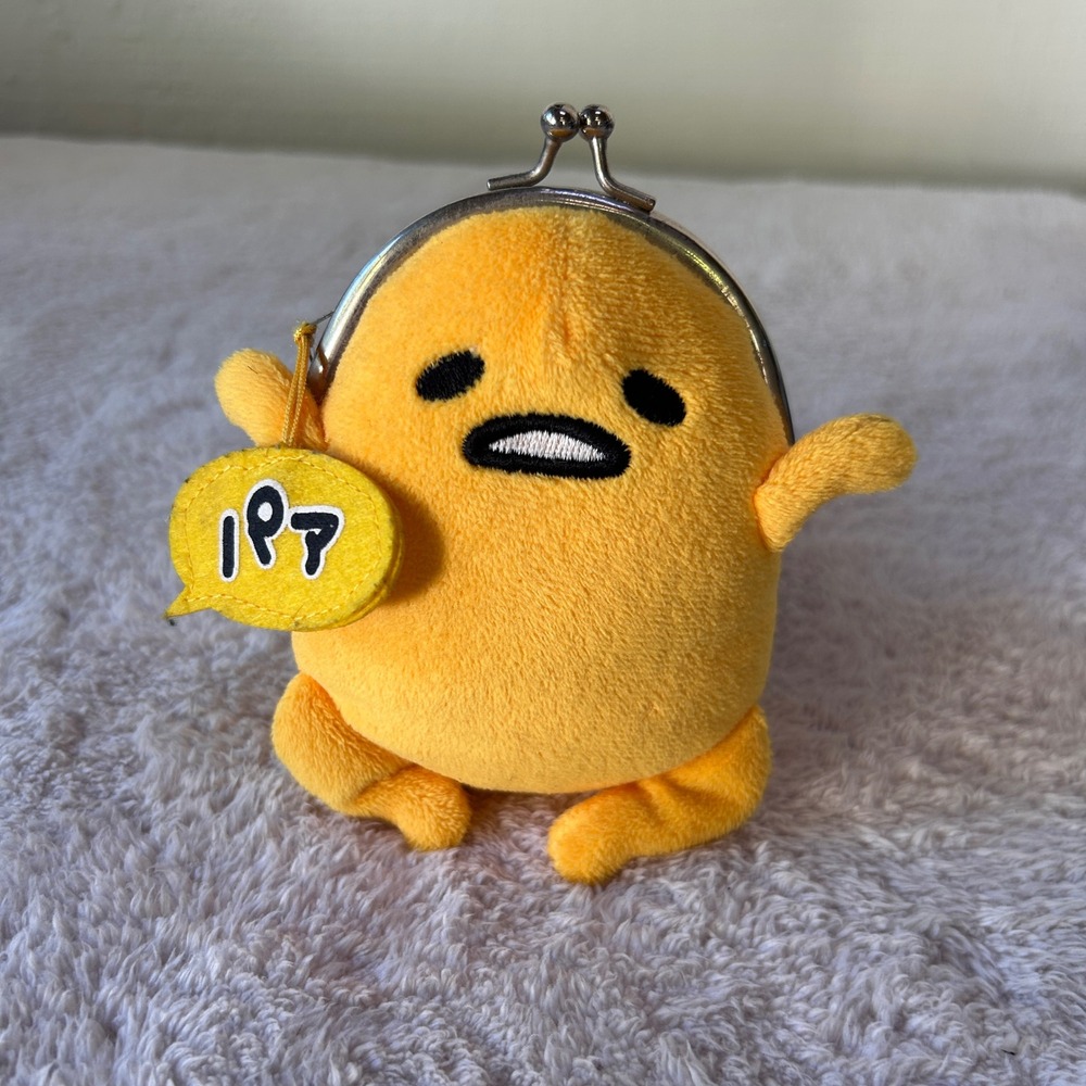Sanrio Gudetama Plush Coin Purse Yellow Lazy Egg Kiss Lock Pouch 2015